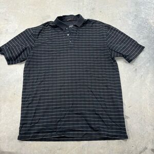 Nike Shirt Mens Large Black Tiger Woods Collections Golf‎ Polo Fit Dry Striped